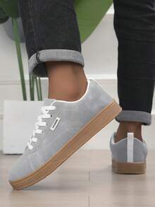 Men's Low-Top Casual Sneakers, Solid Color Lace-Up Design, Round Toe, Suitable For All Seasons, Commuting And Daily Wear - Light Grey - View 5