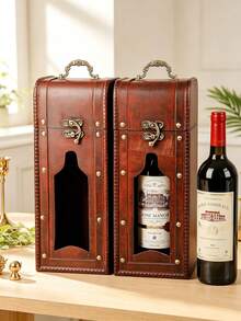 1pc Hollow Wooden Wine Storage Box European Vintage Style Dark Brown Rectangular Hollow Carved Details Dustproof Storage & Display Dual Use Wine Bottle Rack Suitable For Kitchen Restaurant Bar / Housewarming Gift - View 3