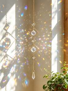 1pc Geometric Crystal Suncatcher Hanging Prism Window Decor, Wall Hanging Home Decoration For Bedroom Living Room Balcony Garden Porch Apartment Room, Bohemian Aesthetic Gift, Seasonal Sunlight Sparkling Accent Art - Multicolor - View 1