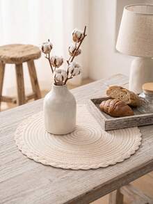 1/2/4/6/12pcs Cream White Wavy Braided Placemats, Japanese Rustic Style, Woven Material, Round Shape With Wavy Braided Edge Details, Heat-Resistant Tabletop Protection & Decorative Function, Tea Mat Suitable For Japanese Tea Room Arrangement And Quiet Home Decor Scenes - Beige - View 9