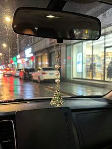 Rhinestone Christmas Tree Pearl Car Rearview Mirror Hanging Ornament, Holiday Atmosphere Car Interior Decoration Pendant, Christmas Tree Pearl Car Hanging Decor, Creative Car Gift For Car Owners - Christmas Tree - View 9
