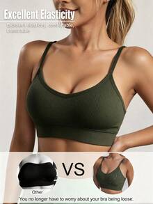 3pcs Women's Seamless Striped Camisole Sports Bra, Wireless Comfortable Bra With Built-In Padding, Elastic Soft Lingerie, Suitable For Yoga, Fitness, Daily Workout - Multicolor - View 6
