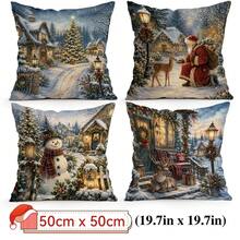 4pcs/1pc Winter Country Christmas Cottage Pattern Pillow Case, Single-Sided Printed Pillow Cover, Suitable For Living Room Bedroom Home Decor, All Season Pillow Case - Multicolor - View 12
