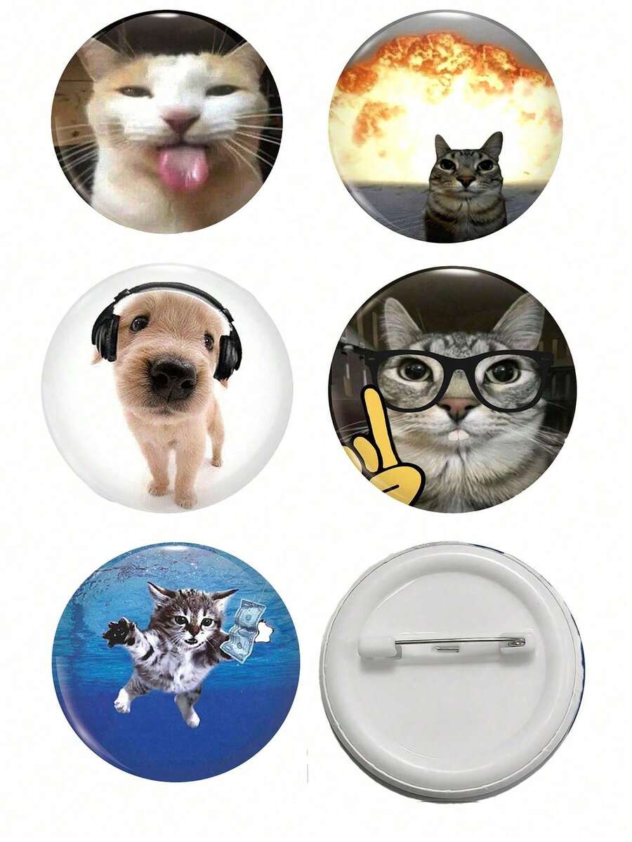 4.4cm/1.73inch Cute Cat Glasses Cat Ear Dog Robot Cat Flying Cat Pattern Safety Pin Badge, Button Brooch, Suitable For Hanging On Clothes, Bags, Backpacks, Fun Gift For Friends And Family - Multicolor - View 1
