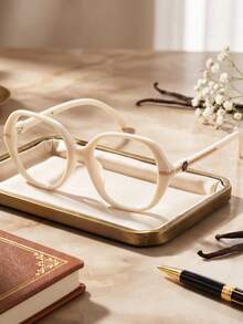 1 Pair Unisex Couple Vintage Square Clear Lens Glasses, PC Material With Delicate Chain And Petal Embossed Metal Decor, For Summer Outdoor Strolling, Travel, Beach Vacation, Party And Ball - Clear - View 4