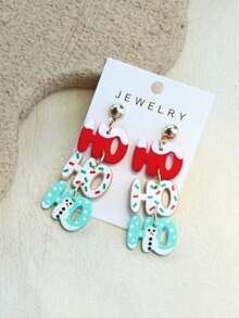 1 Pair Christmas HO Letter Ribbon Snowflake Snowman Print Tricolor Clay Texture Cute Elegant Holiday Party Acrylic Earrings - Multicolor - View 4