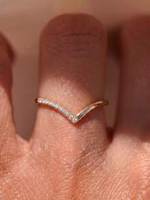 1pc Women's Minimalist V-Shaped Diamond Ring, Elegant Daily Wear Gift - V-shaped Single-sided Diamond Ring - View 2