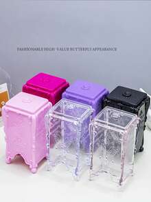 Transparent Butterfly Pattern Nail Cotton Pad Box, Makeup Pad Storage Box, Nail Salon Desktop Organizer, Lint-Free Wiping Cotton Storage Box - Multicolor - View 7
