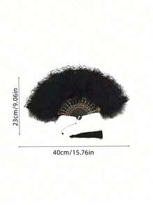 1pc 1920s Vintage Folding Hand Fan Flapper Style Suitable For Costume Party Performance, Tea Party, Wedding Decoration - Black - View 5