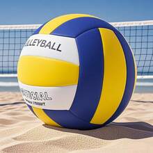 Yellow Blue White Lettering - Upgraded Volleyball Inflatable Set, Size 5 Soft Volleyball, Durable Beach Volleyball, Suitable For Beginners, Training And Competition, All Season - Yellow, Blue, and White With Text - View 5