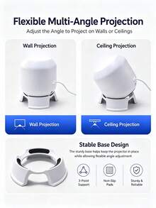 USB Plug And Play Christmas Projection Light, 360° Adjustable Base Dynamic Rotating Projection, Snowman Reindeer Snowflake Patterns, Home Party Holiday Decoration Night Light - White - View 4