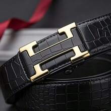 1PC Men's Automatic Buckle Belt, Crocodile Pattern Casual Belt, PU Leather Automatic Buckle Belt, Plastic Buckle With PU Leather Strap, Lightweight And Portable, Suitable For All Seasons - Multicolor - View 4