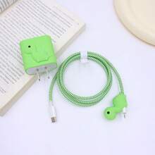 4件組適用於Apple 20W插頭保護套，線材收納器，線材纏繞帶，純色極簡設計，不含數據線與充電器 - 綠色恐龍 - 查看 4