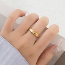 1pc Stainless Stee Gold Plated Simple Squared Zirconia Inlaid Ring, Creative Fashion Versatile Suitable For Women & Men, Daily Wear Or Gift - Ring - View 9