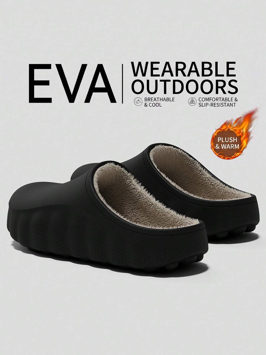 MAOLI EVA Shell Men's Home Slippers Solid Color Soft Lightweight Rebound Suitable For Outdoor Sports Casual Wear Suitable For Home Use Perforated Design Wavy Sole Unisex Round Toe Half-Cover Slip-On Slippers CN36-45