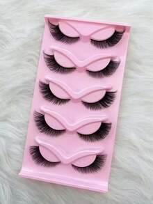5 Pairs Cat Eye 3D Effect Short False Eyelashes, Natural Appearance Sparse D Curl Faux Mink Lashes, Extended Outer Corner Thick Fox Eye False Eyelashes - Multicolor - View 2