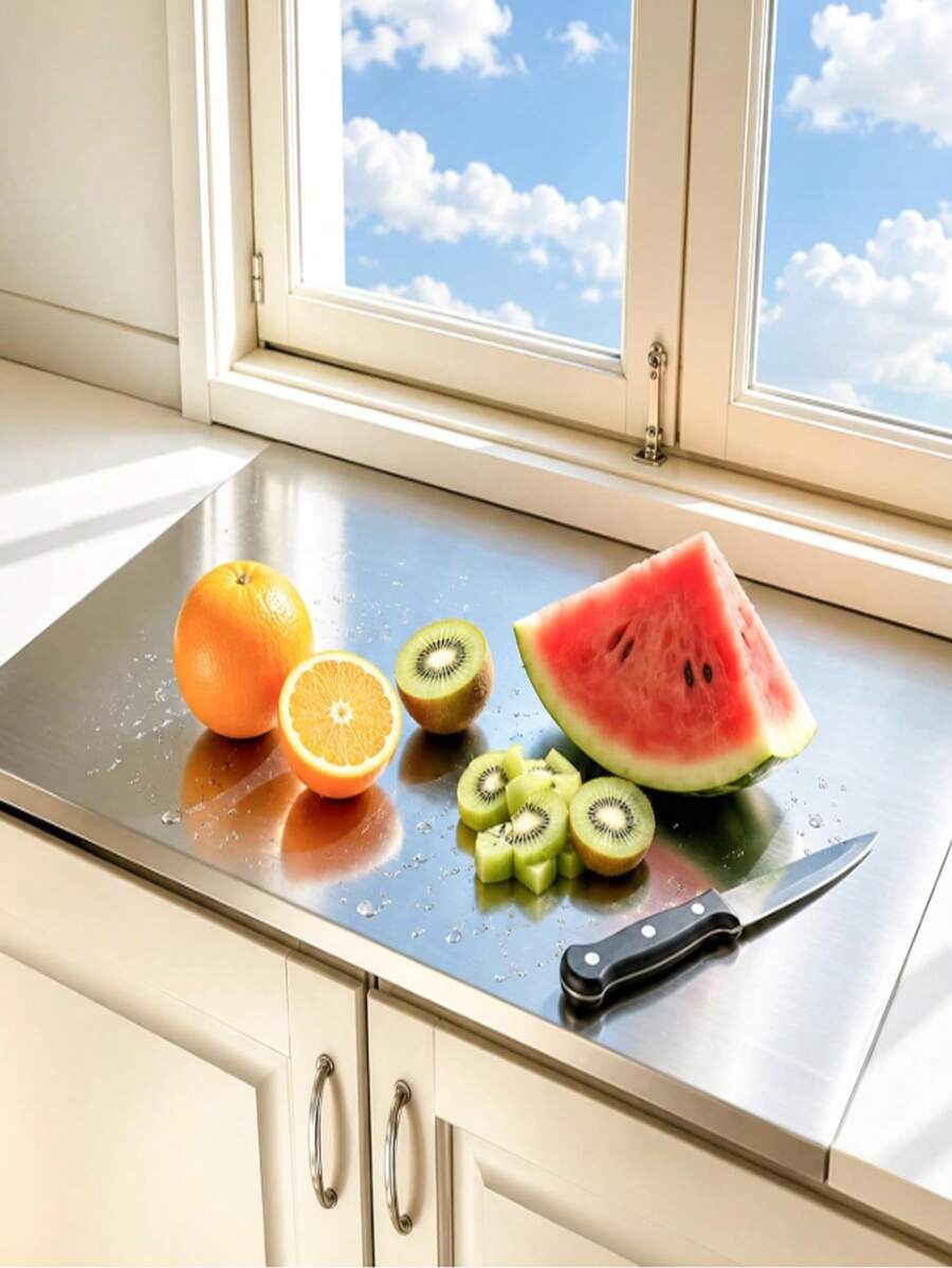 Papan Potong Stainless Steel dengan Pinggiran, Papan Cincang Dapur Logam