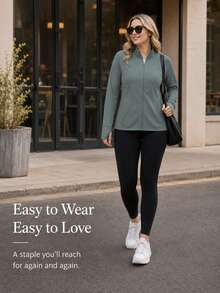 Plus Size Women's Lightweight Stand Collar Jacket, Breathable Cool Skin Layer, With Zipper Pockets, Suitable For Outdoor Sports, Beach, Casual - Dark Green - View 3
