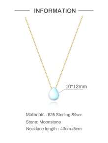 EleRunis 925 Sterling Silver Exquisite Natural Moonstone Teardrop Bead Necklace, Minimalist Moonstone Crystal, June Birthstone Jewelry, Suitable For Daily Wear, Gift For Mother - Gold - View 9