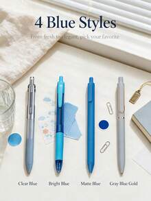 1/4pcs Blue Tone Series Clickable Neutral Pens, Fine Tip Smooth Black Ink Ballpoint Pens, Cute Stationery For Journaling And Note-Taking, Back To School Office Supplies, Ideal Gift For Students - Blue Tones - View 2