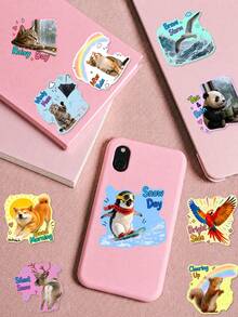 50pcs Animal Weather Forecast Stickers, Cute Animals With Weather English Quotes, Colorful Cute Border Design, Suitable For Planner, Water Bottle, Luggage, Skateboard, Notebook, Phone Case, Storage Box Decoration - Multicolor - View 4