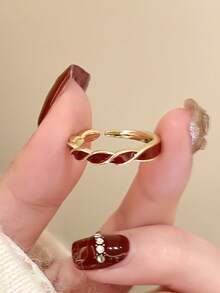 3pcs Vintage Ancara Red 3 Pieces Ring Set For Women, Luxury Drip Oil Four-Leaf Clover & Gourd Finger Rings, Niche Elegant Stackable Index Finger Decorative Rings - Red - View 6