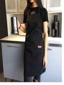 Thickened Waterproof Apron, Cross Back Strap Design, With Pockets, Unisex, Kitchen Oil-Proof Apron, Suitable For Nail Salon, Hair Salon, Restaurant, Server, Kitchen, Bathroom, Home, Household Items - Black - View 1