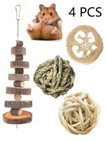 2/4/7/12 Pcs Small Pet Chew & Molar Toy Set, Brown Loofah & Herb Chewing Molar Cage Accessories For Hamsters, Rabbits, Guinea Pigs, Relieve Boredom, Small Pet Gift For Halloween, Birthday & Holiday - A - View 10