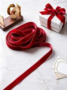 Burgundy Single-Sided Velvet Ribbon, DIY Bow Making Velvet Trim, Suitable For Bouquet Wrapping, Gift Box Decoration, Christmas Tree And Holiday Decor Supplies - Multicolor - View 9