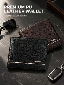 Men's Litchi Grain PU Leather Bifold Short Wallet With Card Slots, Business Style - Multicolor - View 3