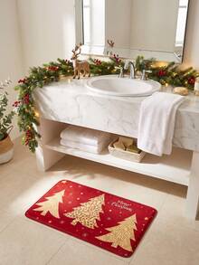 Bộ thảm phòng tắm 1 món/3 món họa tiết cây thông Noel màu vàng series Giáng Sinh, chất liệu nhung, thảm trải sàn trang trí cho nhà bếp, phòng tắm, phòng ngủ, có thể giặt được, trang trí Noel, gồm thảm tắm, thảm ôm bồn cầu chữ U và thảm bồn rửa mặt - A - Xem 6
