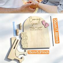 1pc Baby Ultrasound Photo Wooden Display Stand Ultrasound Photo Frame Decor Pregnancy Announcement Wooden Plaque - Multicolor - View 9