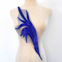 1 Pair Blue & Gold Wing Sequin Mesh Embroidered Applique Patches For Wedding Dress & Evening Gown Decoration - Embroidered Appliqué - View 7