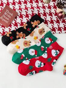 1 Pair/4 Pairs Men's Comfortable Casual Winter Christmas Santa Claus Gingerbread Man Pattern Mid-Calf Socks - Multicolor - View 11