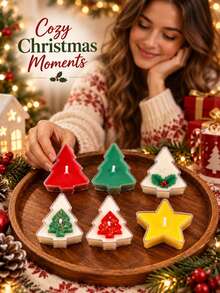 4/8/12pcs Christmas Mini Candle Set, Tree And Star Shaped, Holiday Decorative Candles, Suitable For Christmas Table Decor, Gift Boxes, Party Favors, Home Decor, Seasonal Display, Christmas Stocking Fillers And Winter Celebration Home Gifts - Multi-color - View 9
