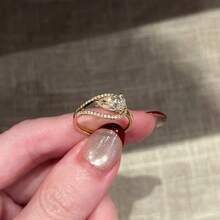 Women's Minimalist Vintage Super Shiny Water Drop Zirconia Inlaid 18K Gold Plated Versatile Hollow Open Ring - Gold - View 5