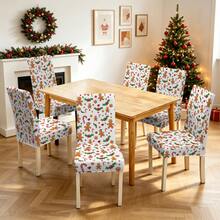 1/2/4/6pcs Christmas Print Chair Covers, Cartoon Holiday Atmosphere Decorative Dust-Proof Elastic Full-Coverage Chair Covers - Multicolor - View 8