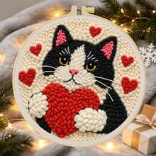 DIY Punch Needle Kit For Beginners – Includes Punch Needle, Yarn, Instructions, Square Hoop & Pre-Printed Fabric (Animals With Hearts). Creative Craft For Wall Decor Or Gifting. 2D Printed Punch Needle Starter Kit. 20x20cm (7.87x7.87 In). - Cheerful Animals - View 7