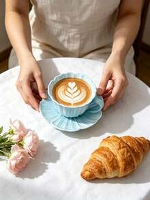 1pc Flower‑Shaped Ceramic Coffee Cup And Saucer Set, Suitable For All Seasons, Black Tea Cup, Coffee Cup, Afternoon Tea Tableware, Hot Coffee Cup, Holiday Gift - Multicolor - View 6