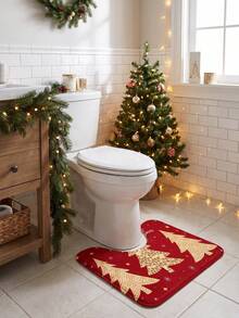 Bộ thảm phòng tắm 1 món/3 món họa tiết cây thông Noel màu vàng series Giáng Sinh, chất liệu nhung, thảm trải sàn trang trí cho nhà bếp, phòng tắm, phòng ngủ, có thể giặt được, trang trí Noel, gồm thảm tắm, thảm ôm bồn cầu chữ U và thảm bồn rửa mặt - A - Xem 12