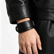 2pcs Punk Style Sports Casual Geometric Design Bracelets, Suitable For Men's Party, Sports, Fashion Wear, Exquisite Bracelet Gift For Men - Black - View 4