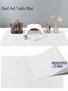 White Nail Art Desk Mat, Waterproof Soft PU Leather Material, Suitable For Studio Desktop And Foldable Nail Armrest, Ideal For Nail Artists In Salon And Home Use - Print white - View 1
