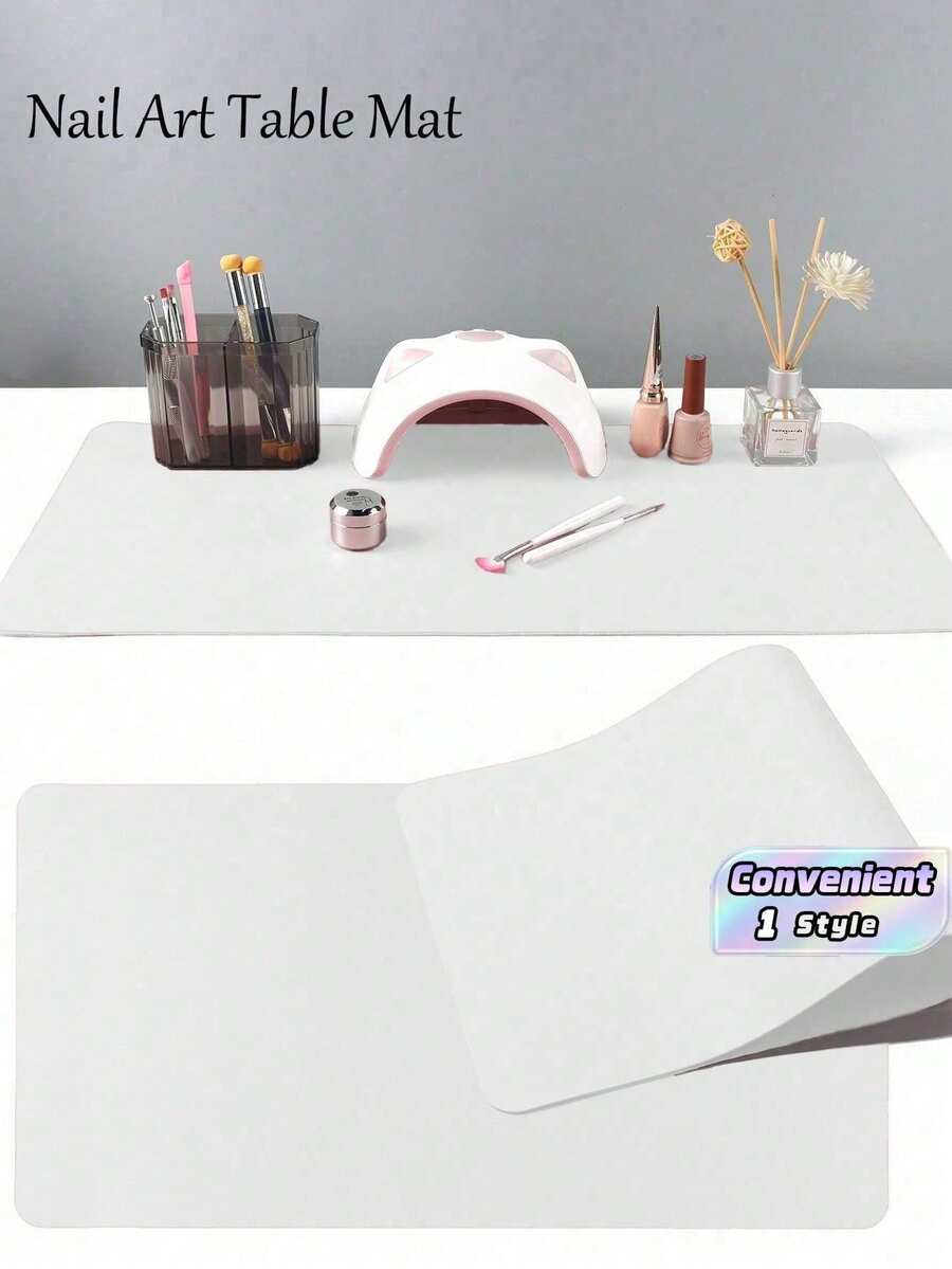 White Nail Art Desk Mat, Waterproof Soft PU Leather Material, Suitable For Studio Desktop And Foldable Nail Armrest, Ideal For Nail Artists In Salon And Home Use - Print white - View 1