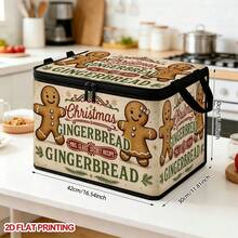 1PC Gingerbread Man Christmas Text Pattern Foldable Storage Box With Lid, 2D FLAT, Zippered Organizer For Clothes, Towels And Bedding, Perfect For Home And Closet Use, Can Be Stored Under Bed, Ideal Home Decor Storage Solution - 1 Piece - View 2