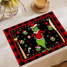 The Grinch 1pc Christmas Table Runner And Placemat Set, Linen Fabric Material, Christmas Table Decoration Table Runner And Placemat Set, Cartoon Image, Holiday Table Atmosphere Decoration Kit, Suitable For Winter Christmas Home Dinner, Holiday Table Setting, Themed Gathering, Party Banquet Scenes. - Multicolor - View 9