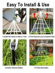 7pcs/Set Halloween Spider Web Decorations, Holiday Decorative Net Ground Stakes, Indoor/Outdoor Halloween Decor For Porch, Yard, Lawn, Home, Costume Party, Haunted House, Triangular Net Ground Stakes - Multicolor - View 4
