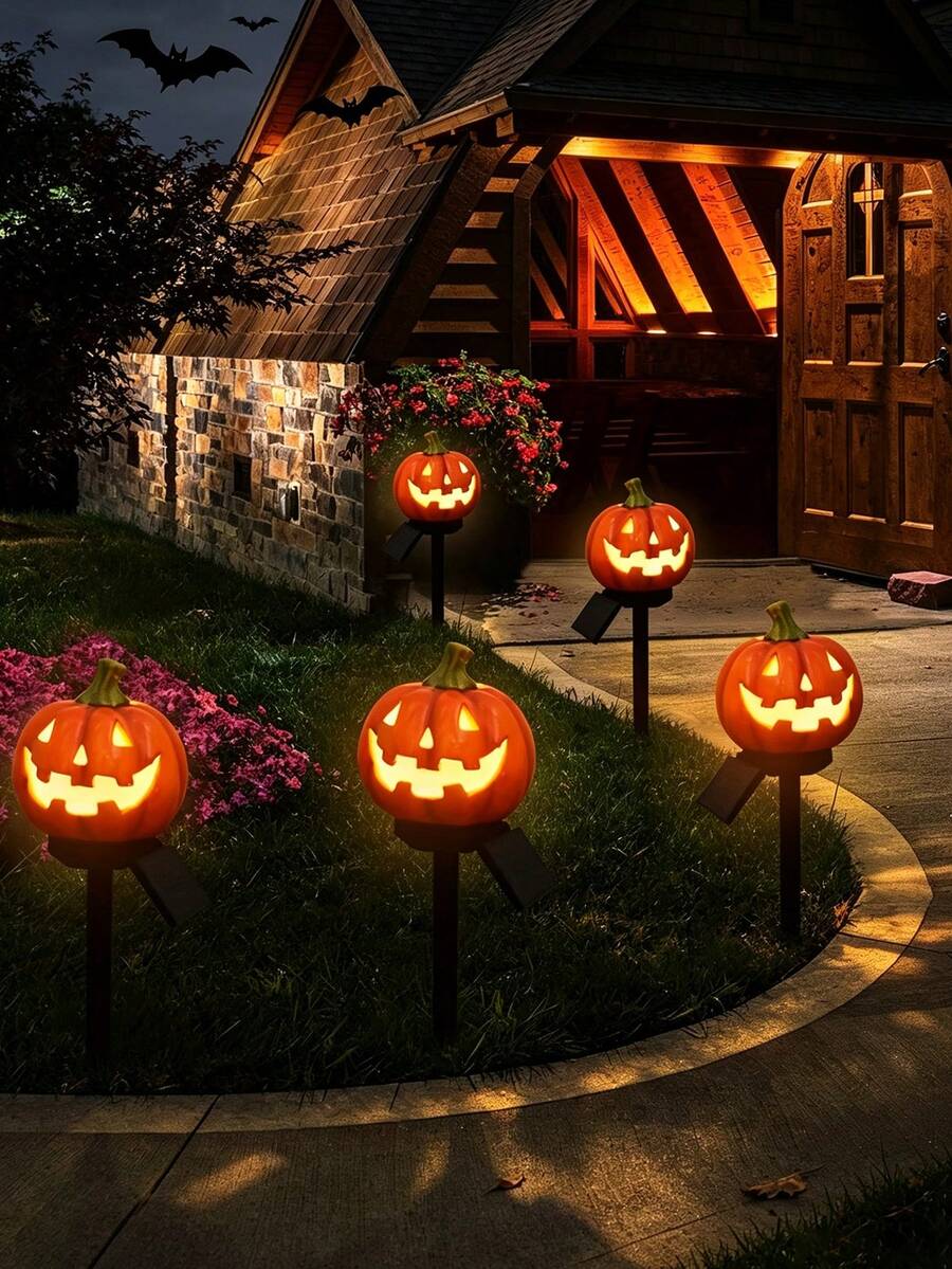 Solar Powered Halloween Pumpkin Path Lights, Easy To Install, Suitable For Yard, Patio, Garden, Walkway - Halloween Decoration, Outdoor Holiday Lighting Decorative Atmosphere Light - Jack-o'-lantern - View 1