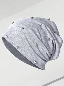 1pc Women's Street Vintage Rivet Solid Color Beanie, Outdoor Casual Versatile Knit Hat - Multicolor - View 9