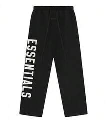 Fear Of God Essentials FW24 Black Straight‑Leg Fleece Sweatpants, Oversized Relaxed Fit Drawstring Trousers For Daily Street Outfit, Casual Hangout - Black - View 1