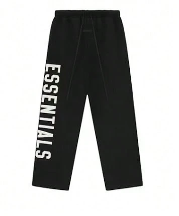 Fear Of God Essentials FW24 Black Straight‑Leg Fleece Sweatpants, Oversized Relaxed Fit Drawstring Trousers For Daily Street Outfit, Casual Hangout - Black - View 1